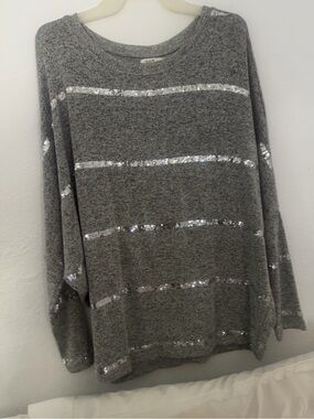 Gray Sequin Stripe Women's Top